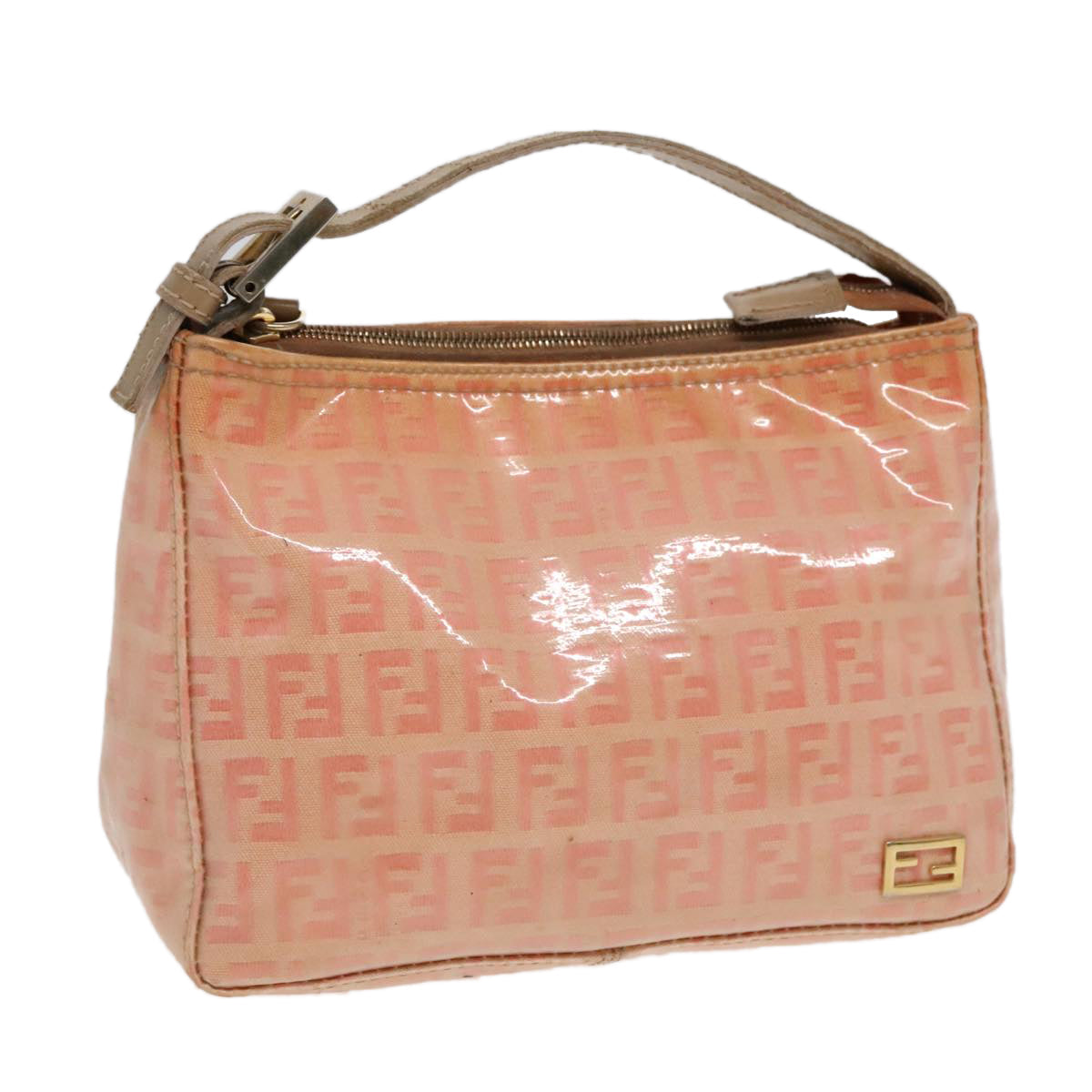 Luxury Fendi Zucchino Canvas Hand Bag Enamel Orange Gold90583