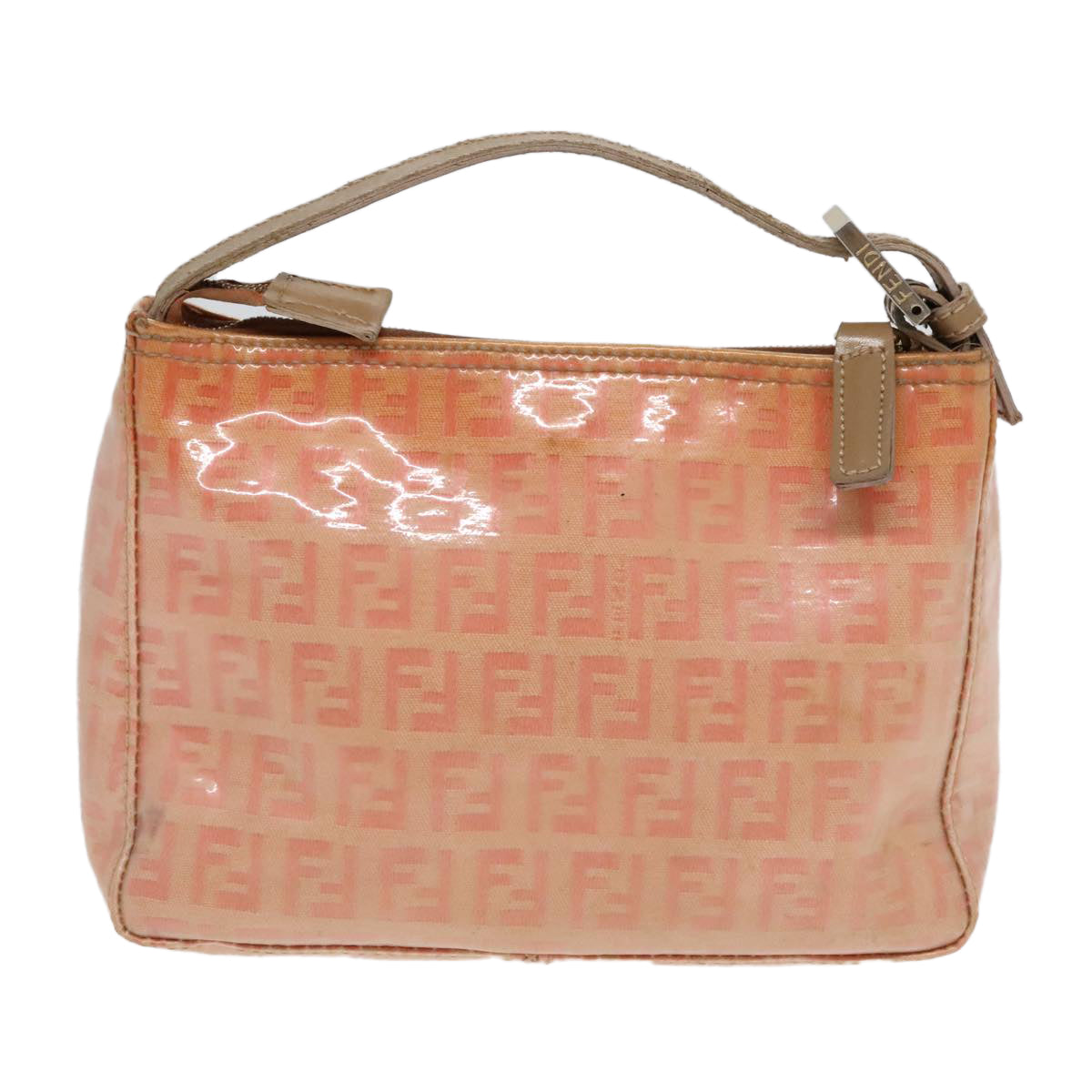 Luxury Fendi Zucchino Canvas Hand Bag Enamel Orange Gold90583