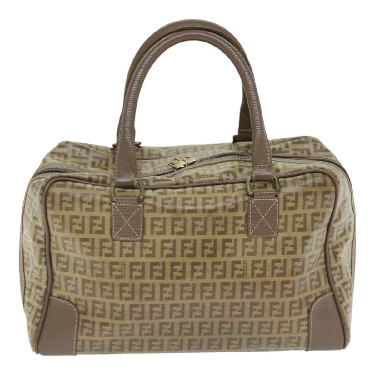 Luxury Fendi Zucchino Canvas Hand Bag Vintage Brown Gold90592