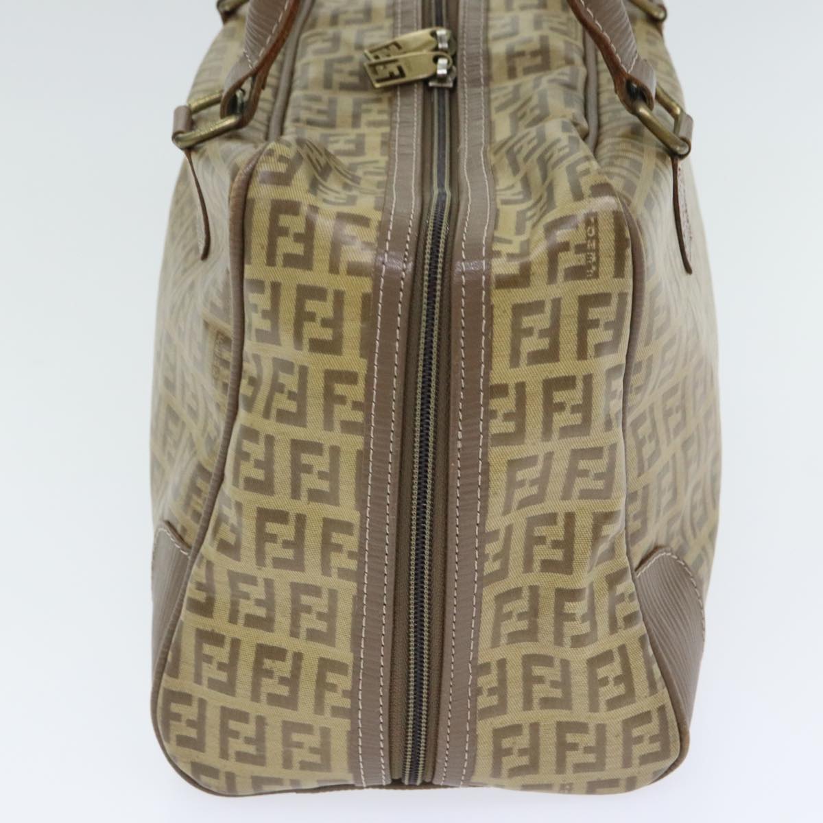 Luxury Fendi Zucchino Canvas Hand Bag Vintage Brown Gold90592