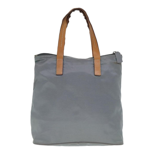 Luxury Prada Hand Bag Nylon Leather Gray Brown Silver  90607