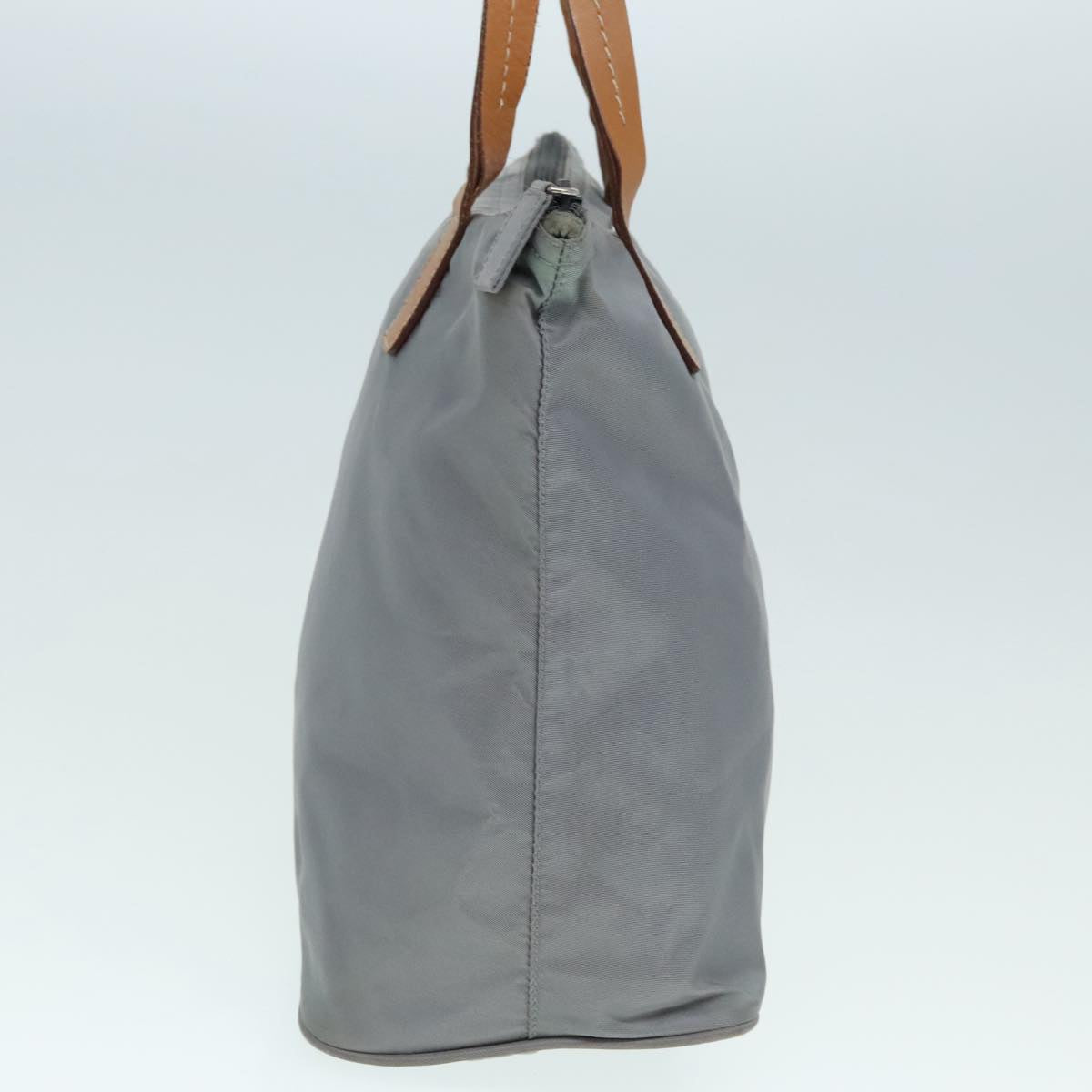 Luxury Prada Hand Bag Nylon Leather Gray Brown Silver  90607