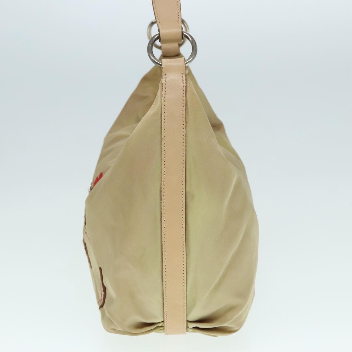 Luxury Prada Shoulder Bag Nylon Leather Beige Silver  90608