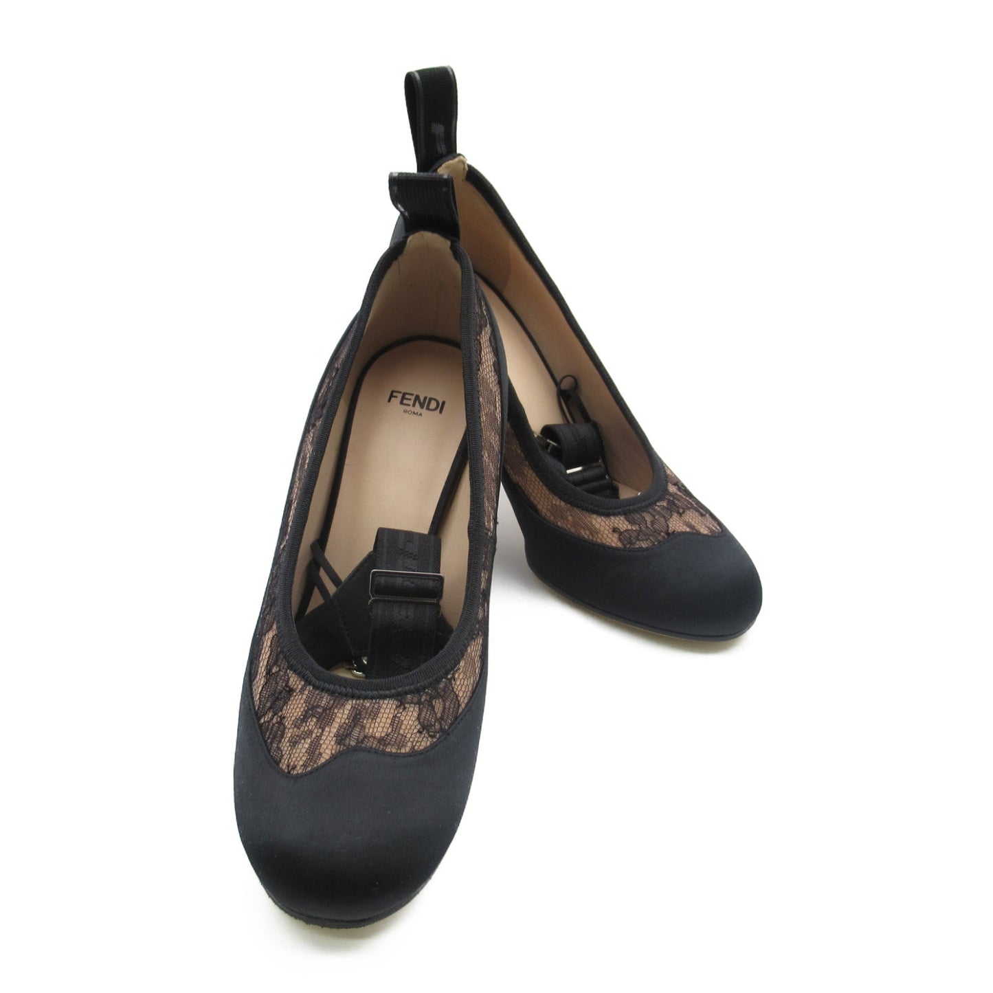 Luxury Fendi Heeled pumps With strap Pumps Others Satin Black Beige
