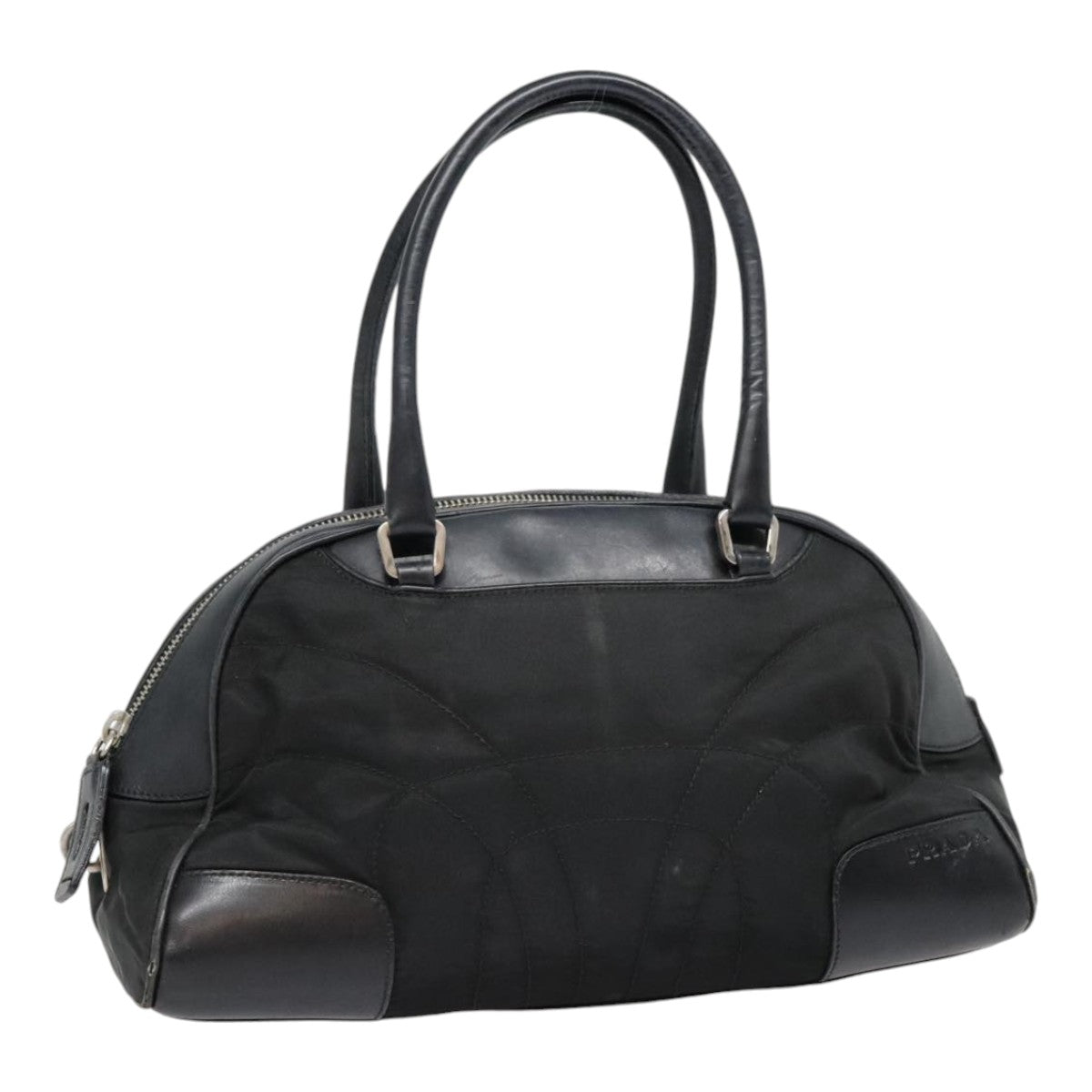 Luxury Prada Hand Bag Nylon Leather Black Silver  90633