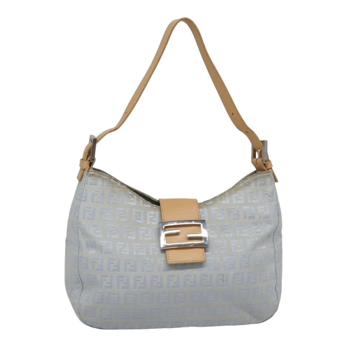 Luxury Fendi Zucchino Canvas Mamma Baguette Shoulder Bag Light Blue Silver90704
