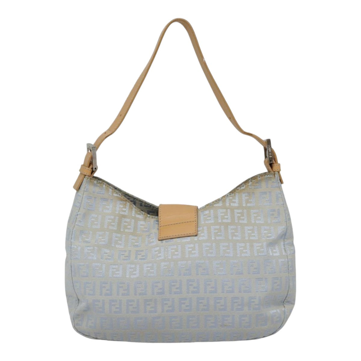 Luxury Fendi Zucchino Canvas Mamma Baguette Shoulder Bag Light Blue Silver90704