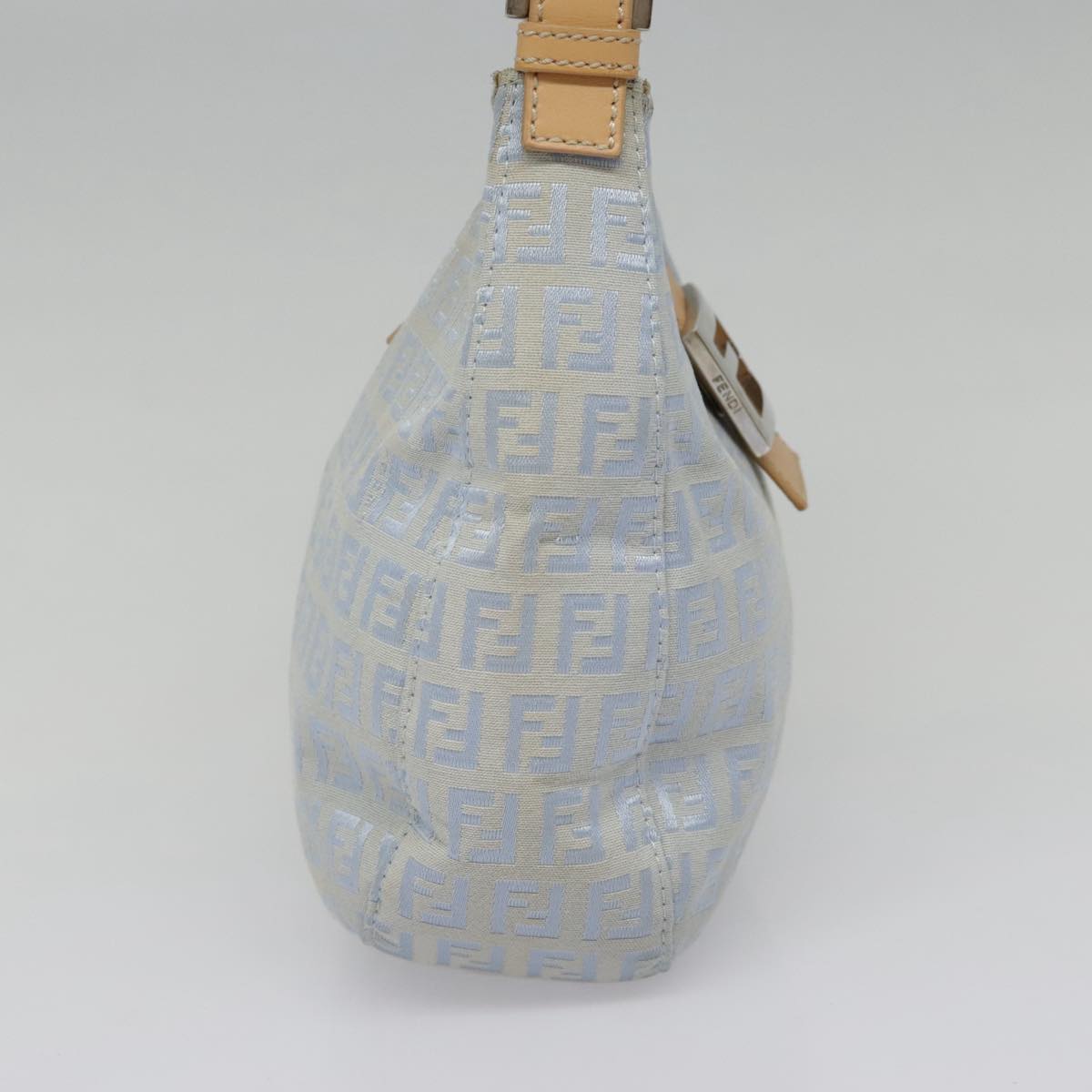 Luxury Fendi Zucchino Canvas Mamma Baguette Shoulder Bag Light Blue Silver90704