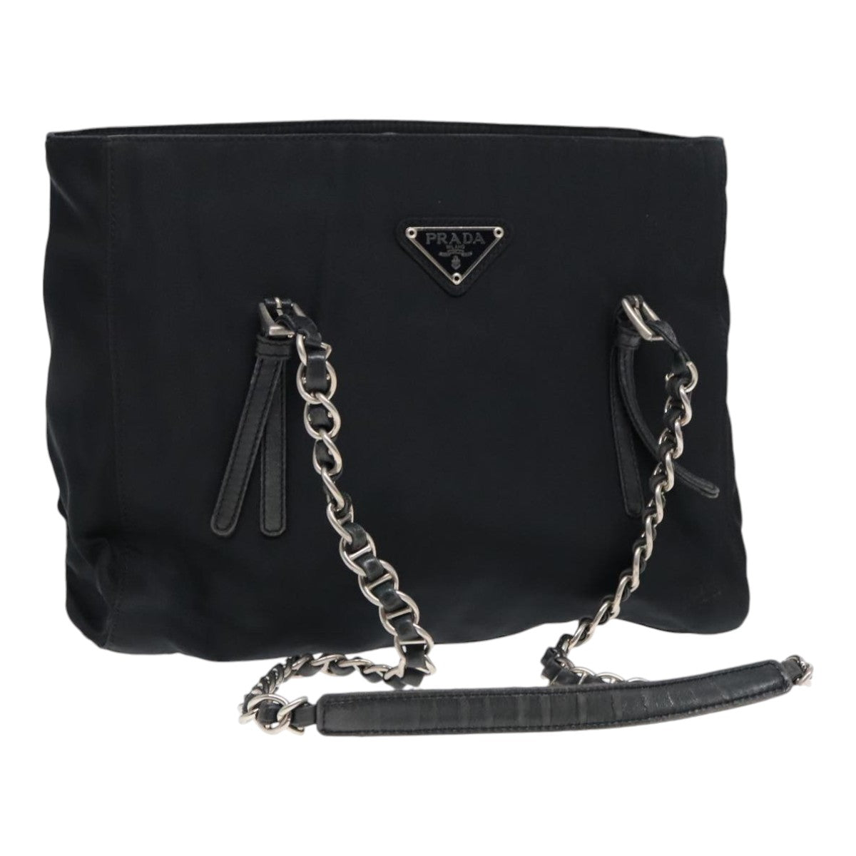 Luxury Prada Chain Shoulder Bag Nylon Black  90711
