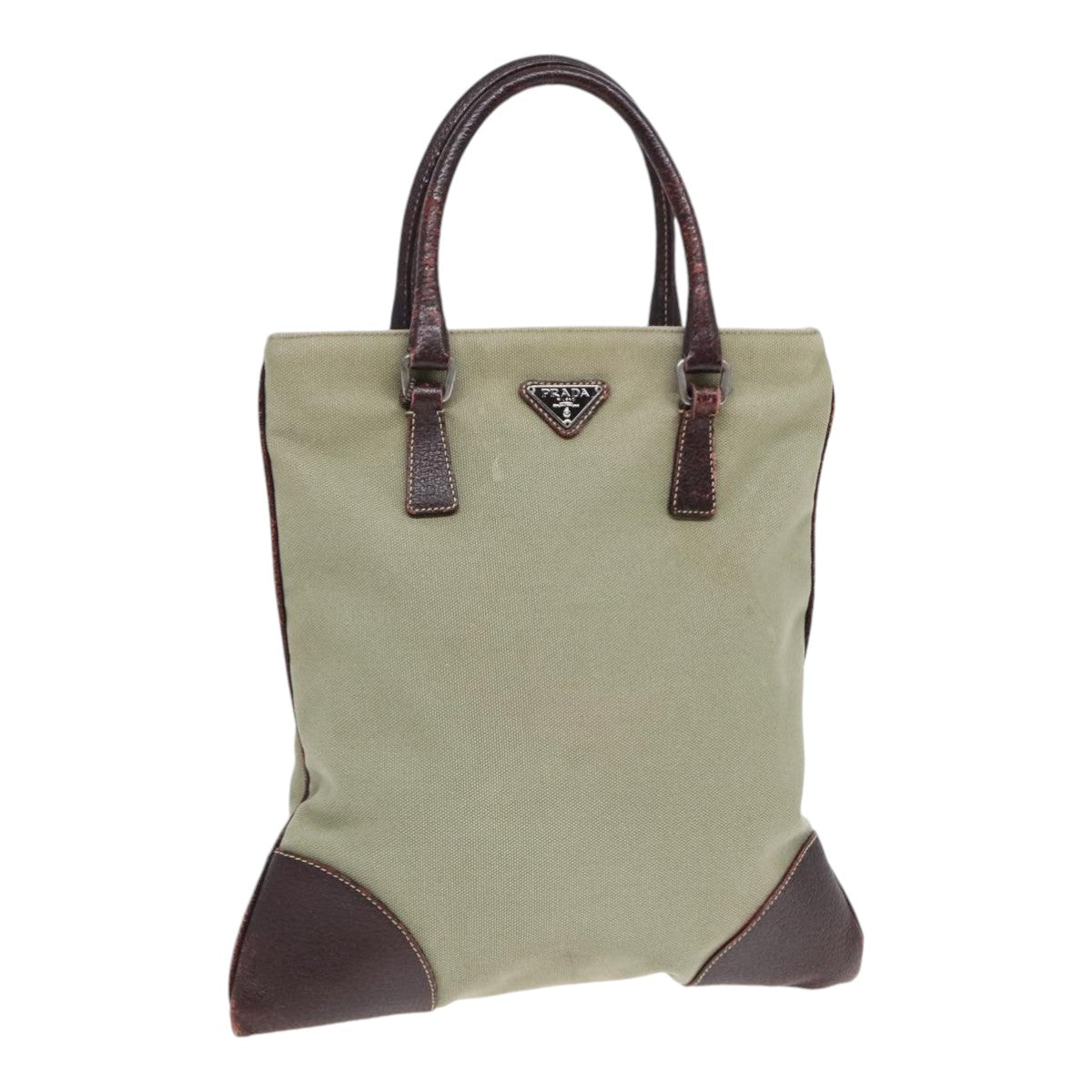 Luxury Prada Hand Bag Canvas Khaki Silver  90754