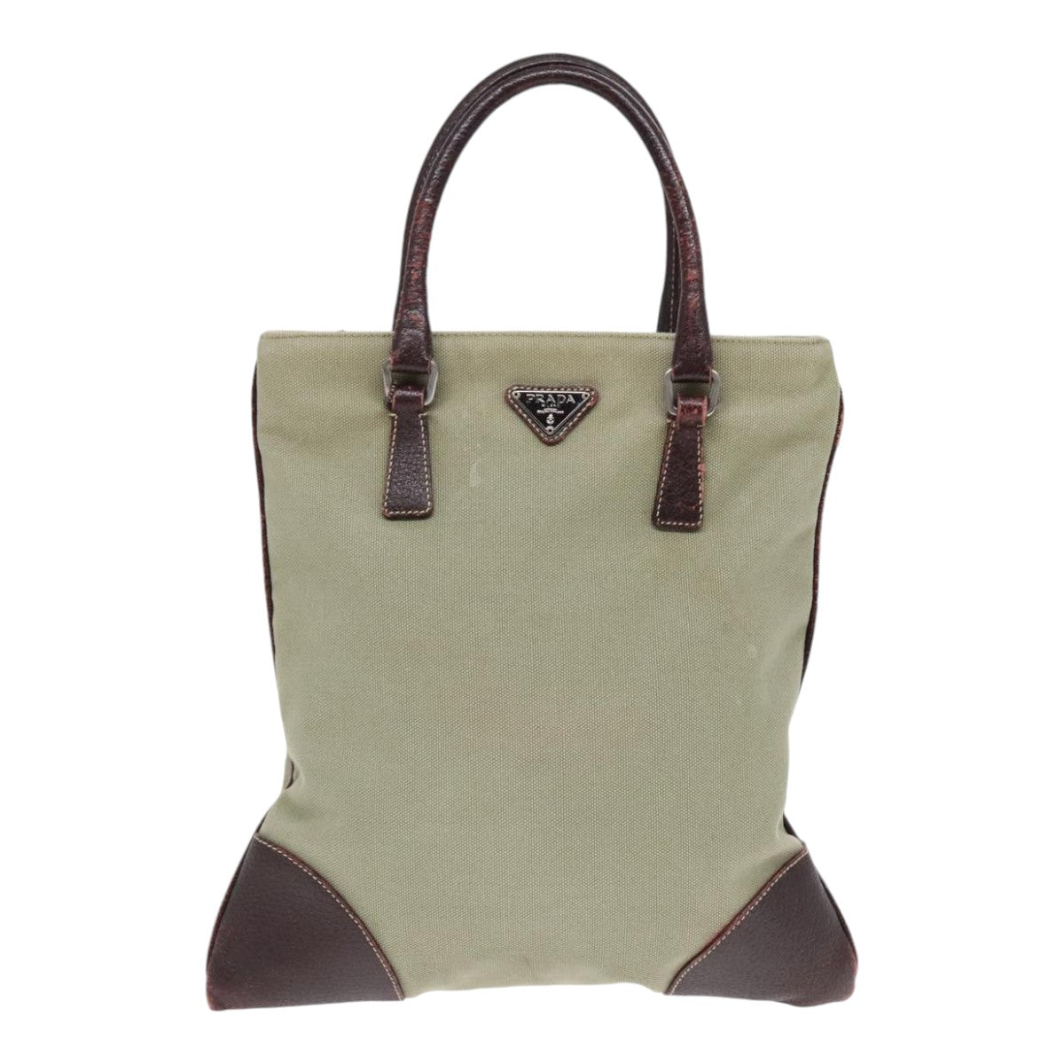 Luxury Prada Hand Bag Canvas Khaki Silver  90754