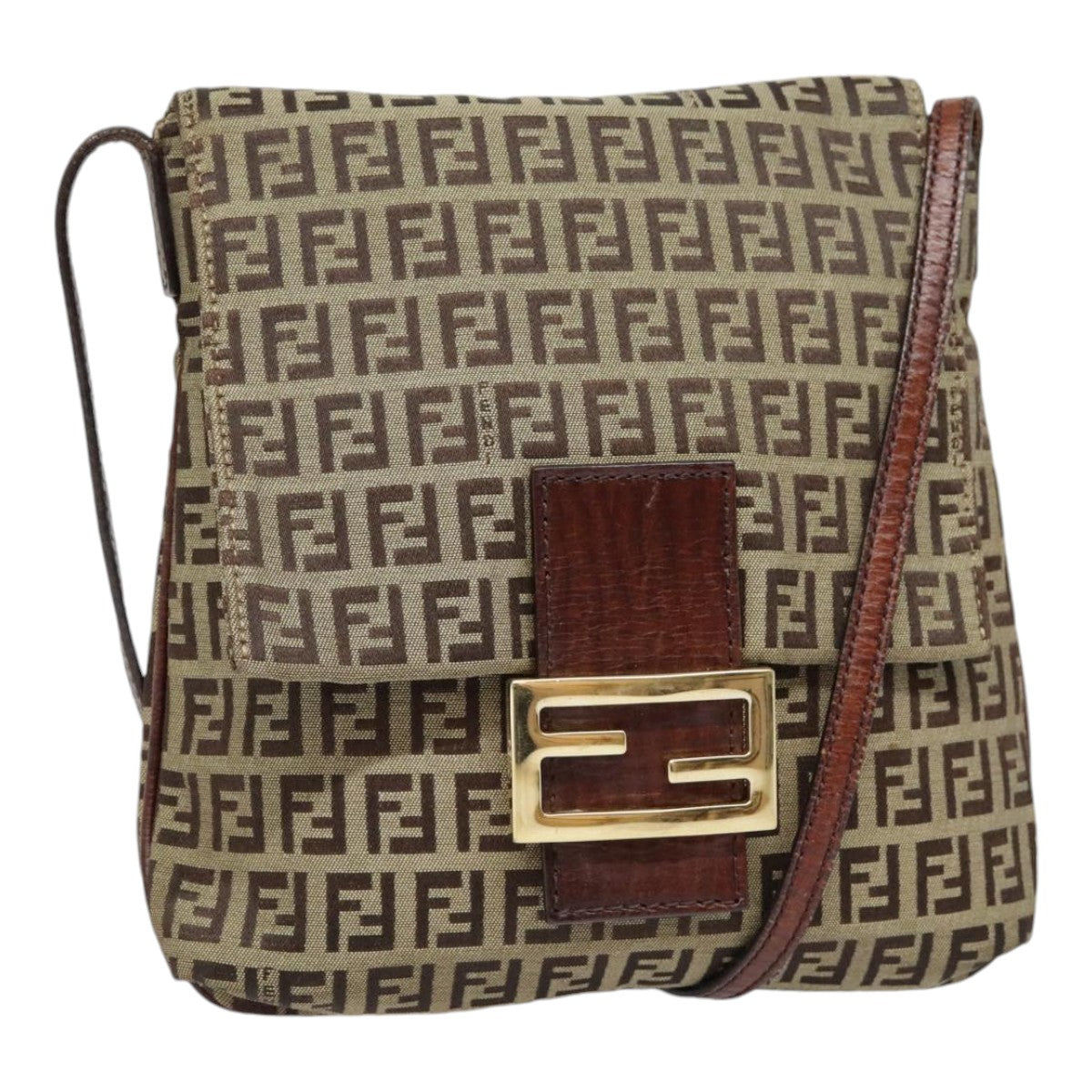 Luxury Fendi Zucchino Canvas Shoulder Bag Beige Gold90776