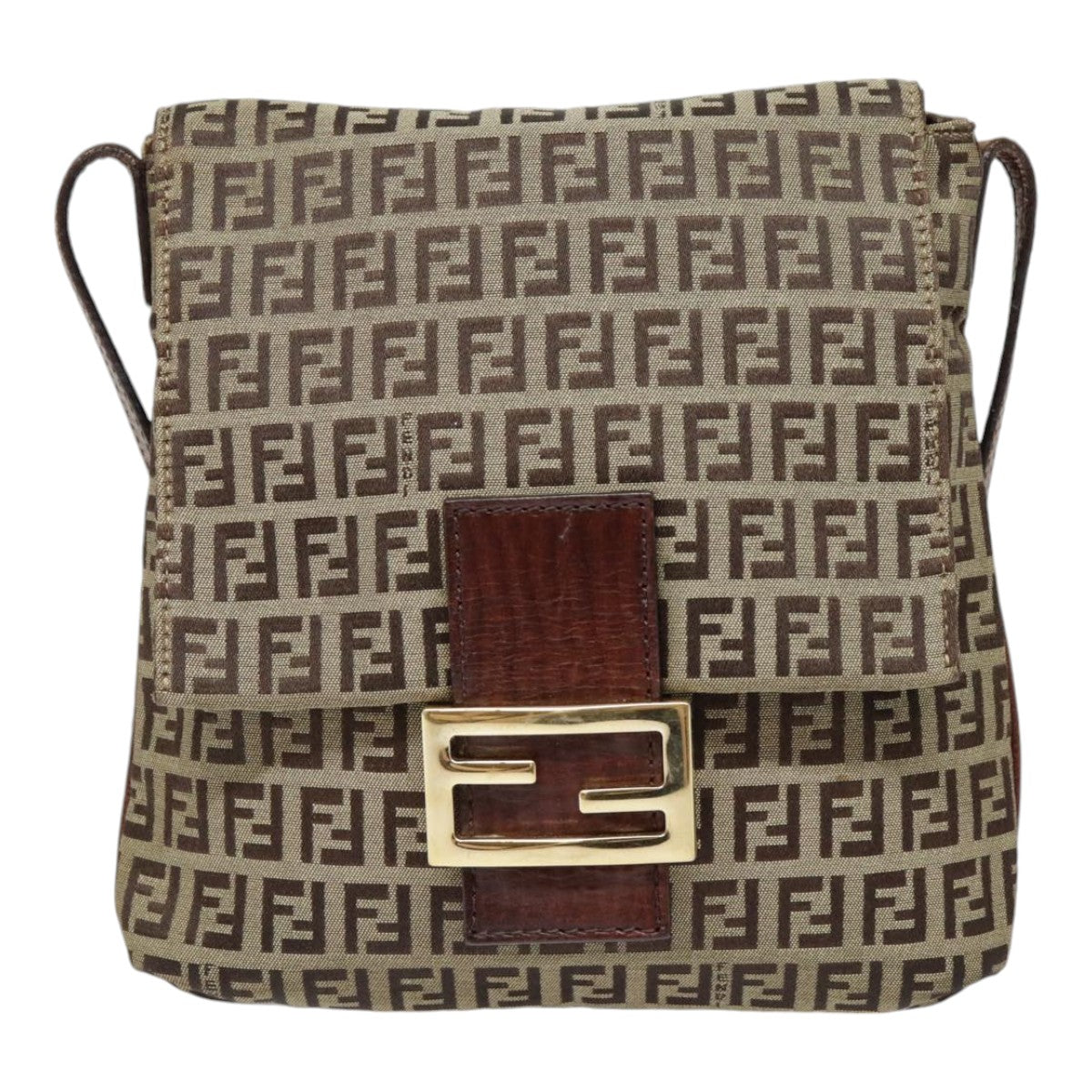 Luxury Fendi Zucchino Canvas Shoulder Bag Beige Gold90776