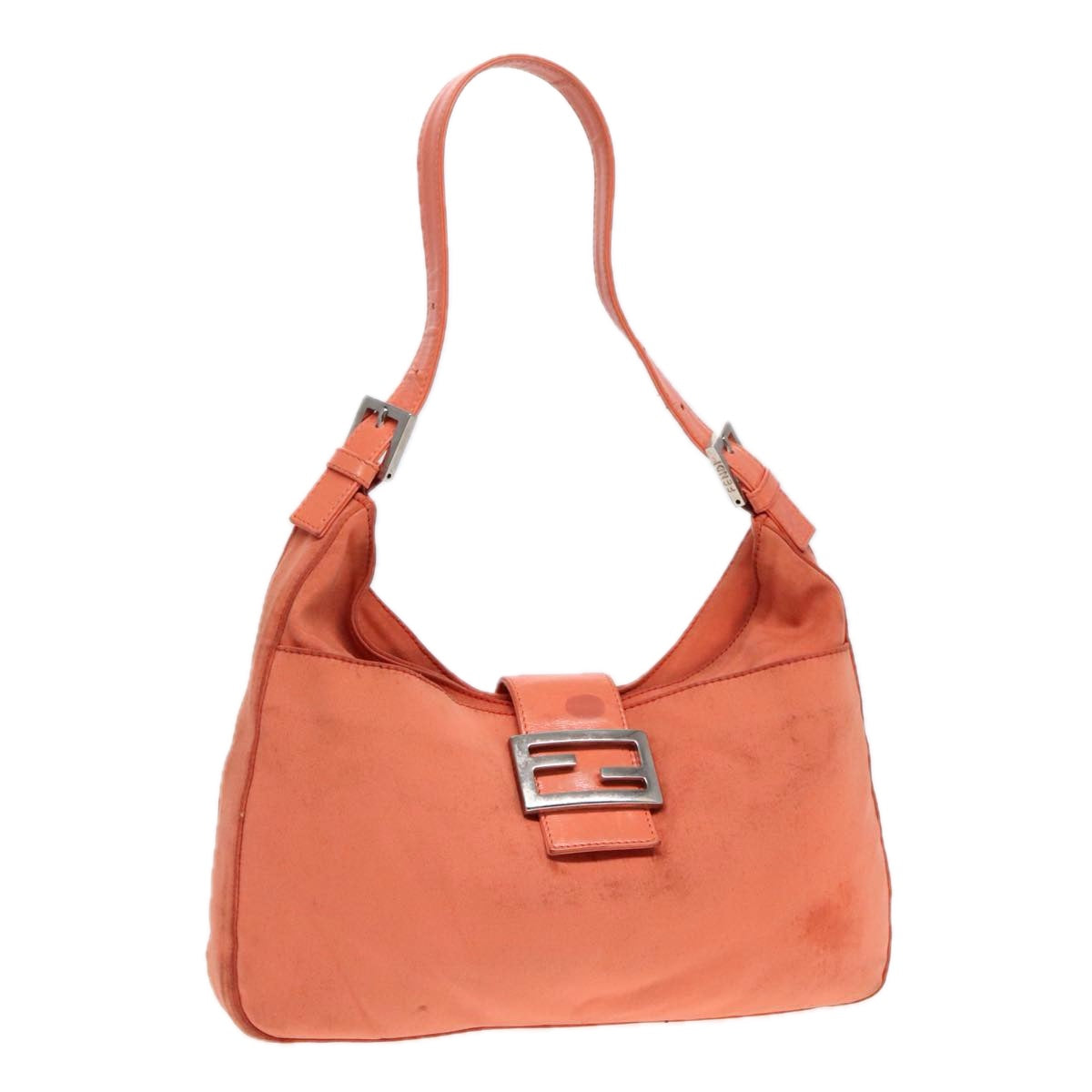 Luxury Fendi Mamma Baguette Shoulder Bag Nylon Orange Silver90787