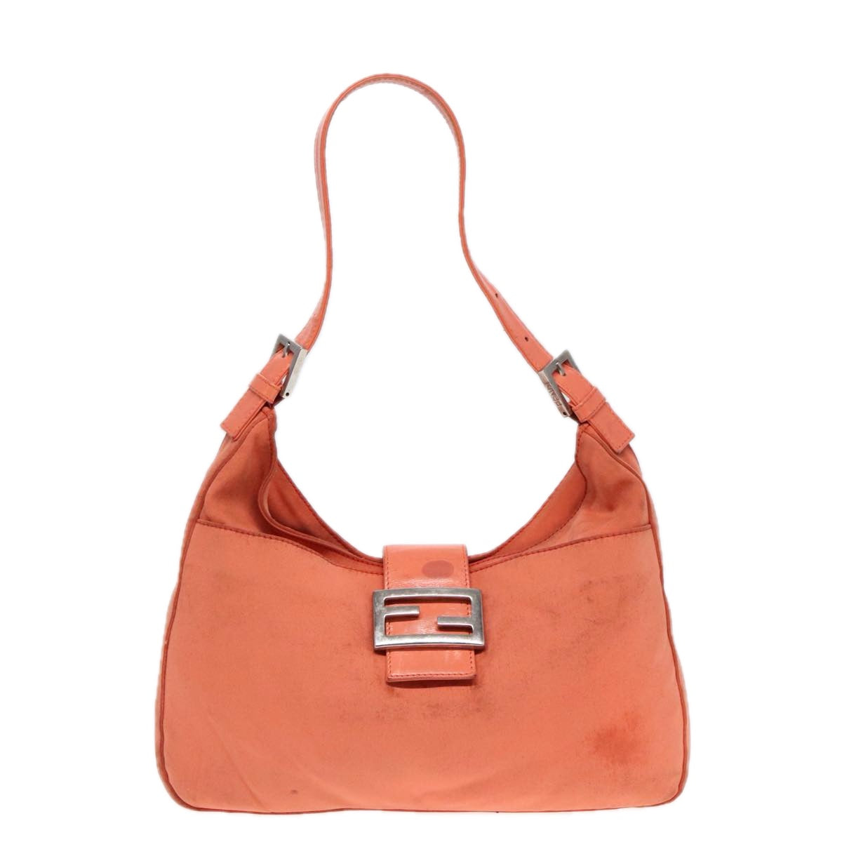 Luxury Fendi Mamma Baguette Shoulder Bag Nylon Orange Silver90787
