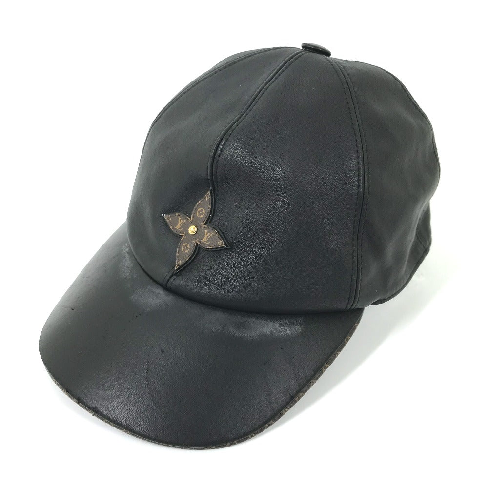 LOUIS VUITTON cap M76950 leather black Monogram Flower Cap Play mens L