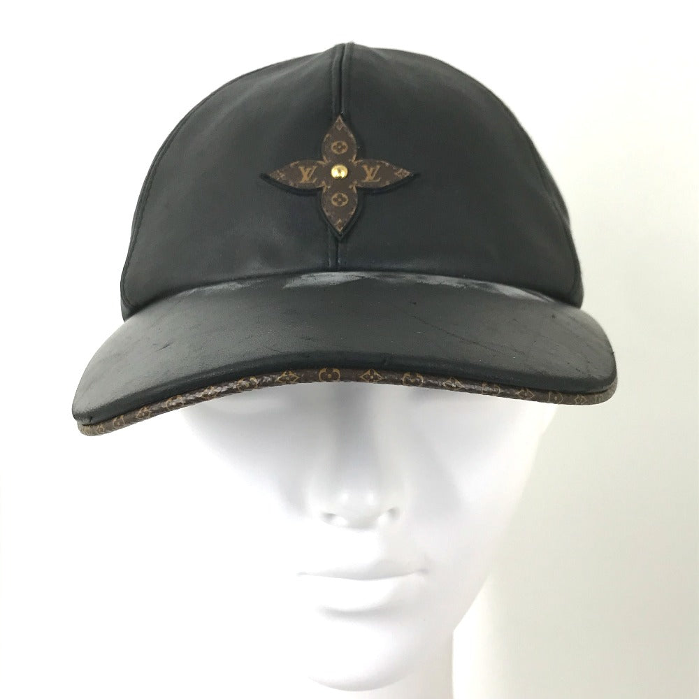 LOUIS VUITTON cap M76950 leather black Monogram Flower Cap Play mens L