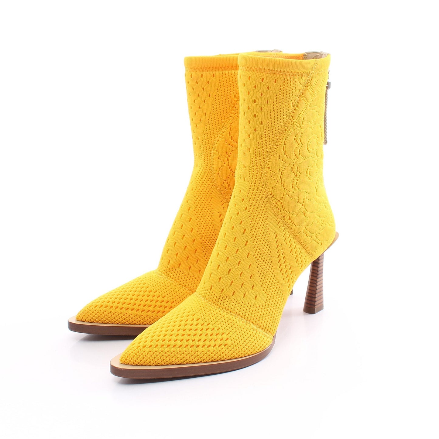 Luxury Fendi Knit Boots Fabric Yellow Pointed toe