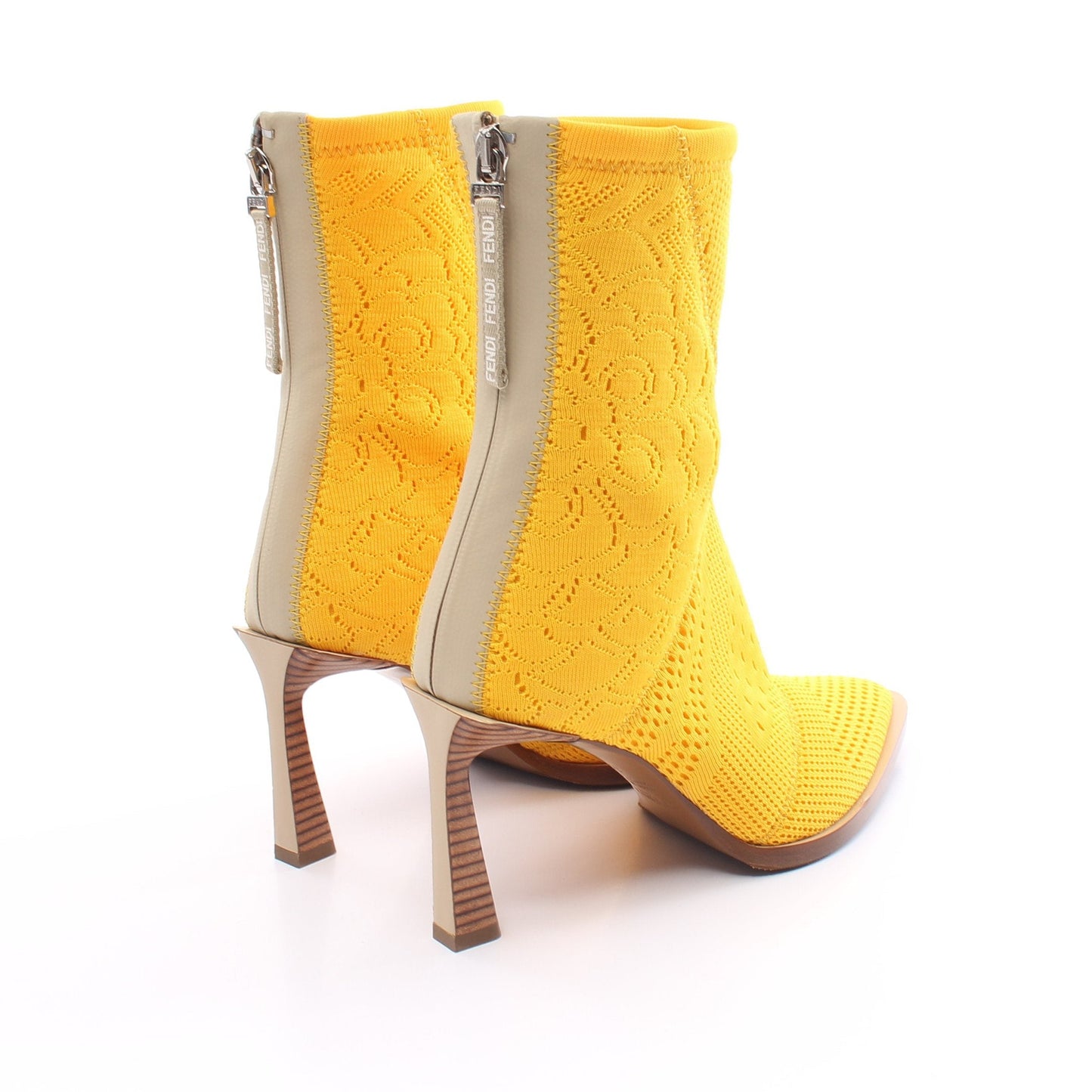 Luxury Fendi Knit Boots Fabric Yellow Pointed toe