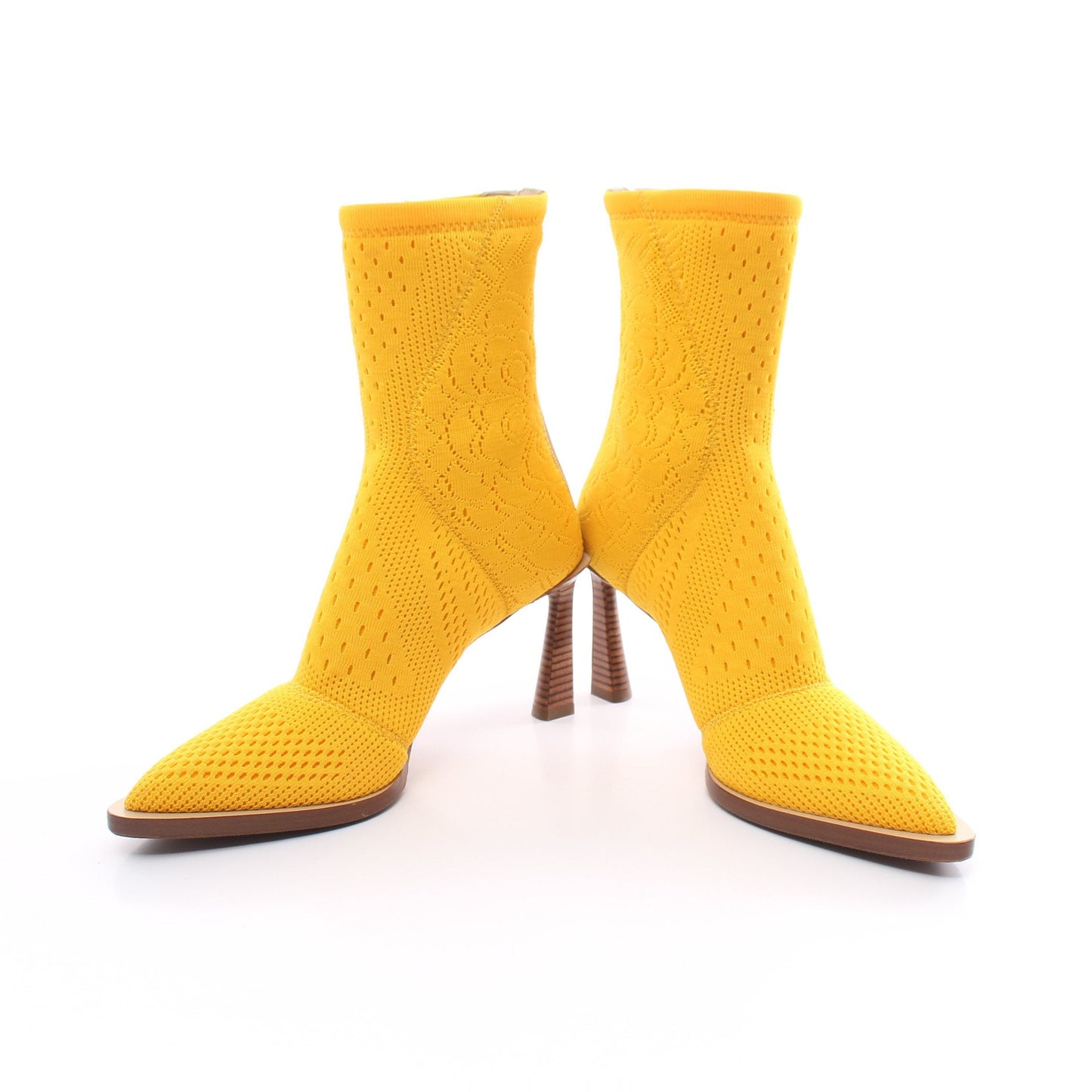 Luxury Fendi Knit Boots Fabric Yellow Pointed toe