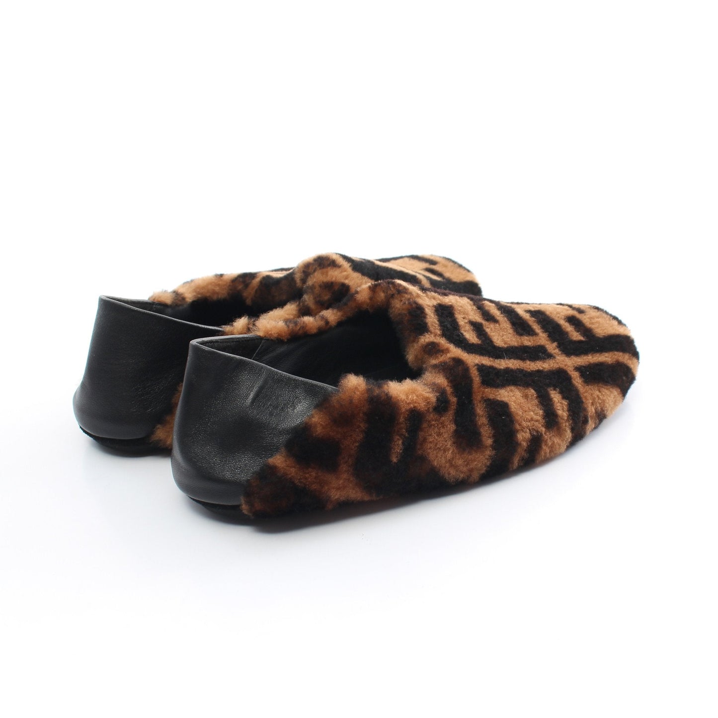 Luxury Fendi Zucca Room shoes Flat shoes Boa Fabric Leather Light brown Black