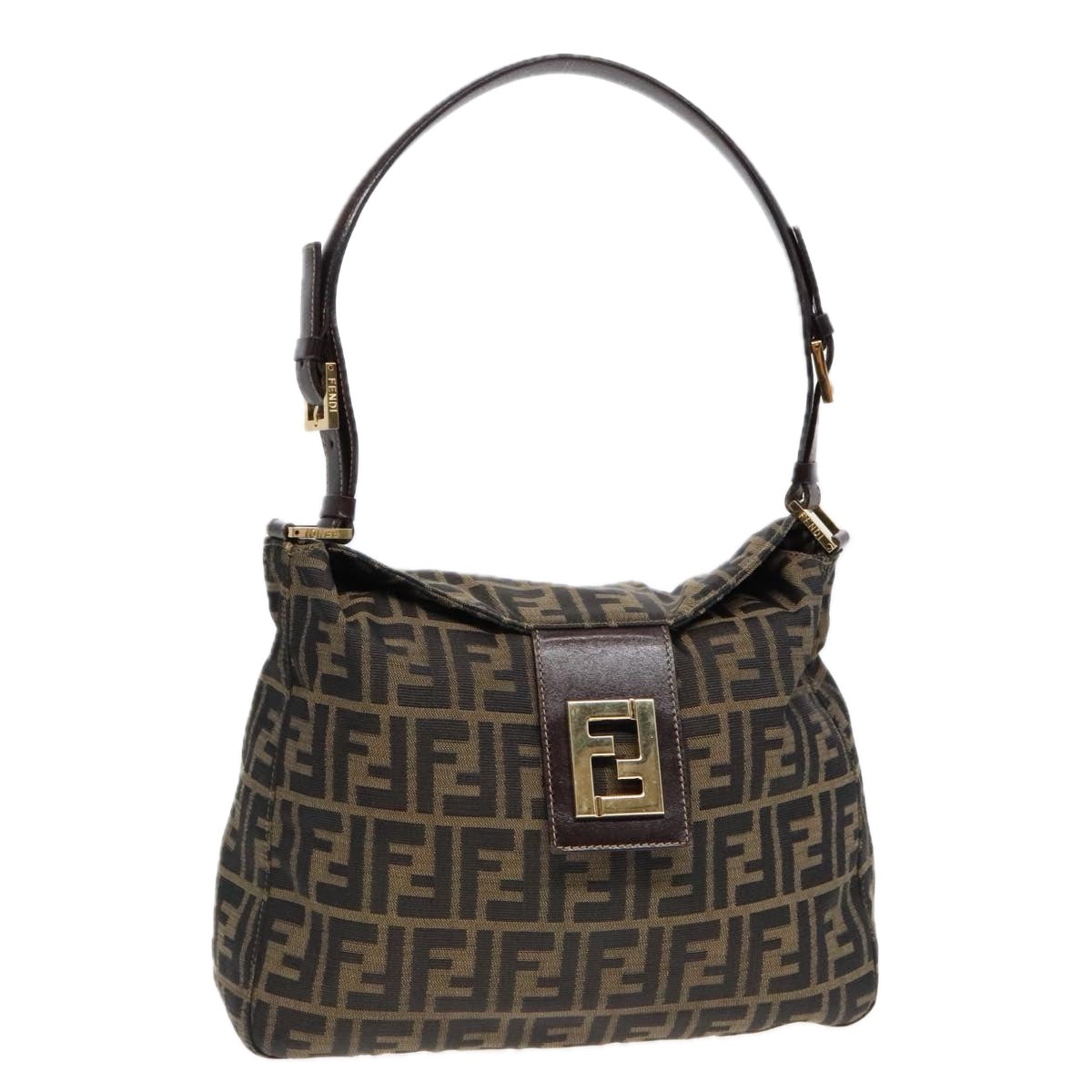 Luxury Fendi Zucca Canvas Shoulder Bag Brown Black gold90868