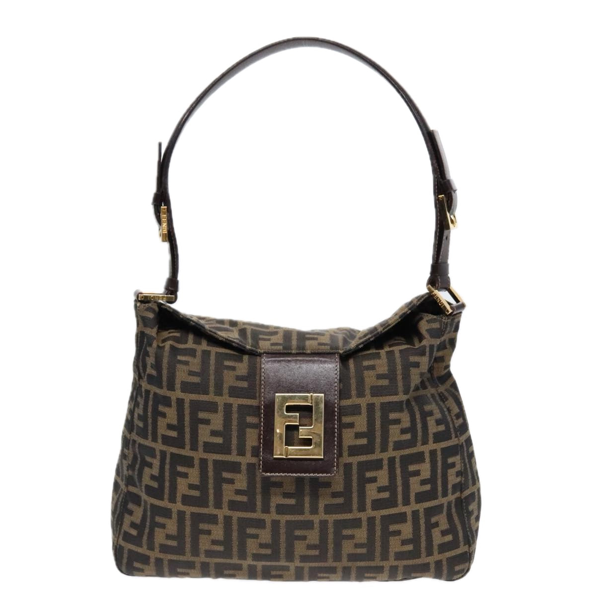 Luxury Fendi Zucca Canvas Shoulder Bag Brown Black gold90868