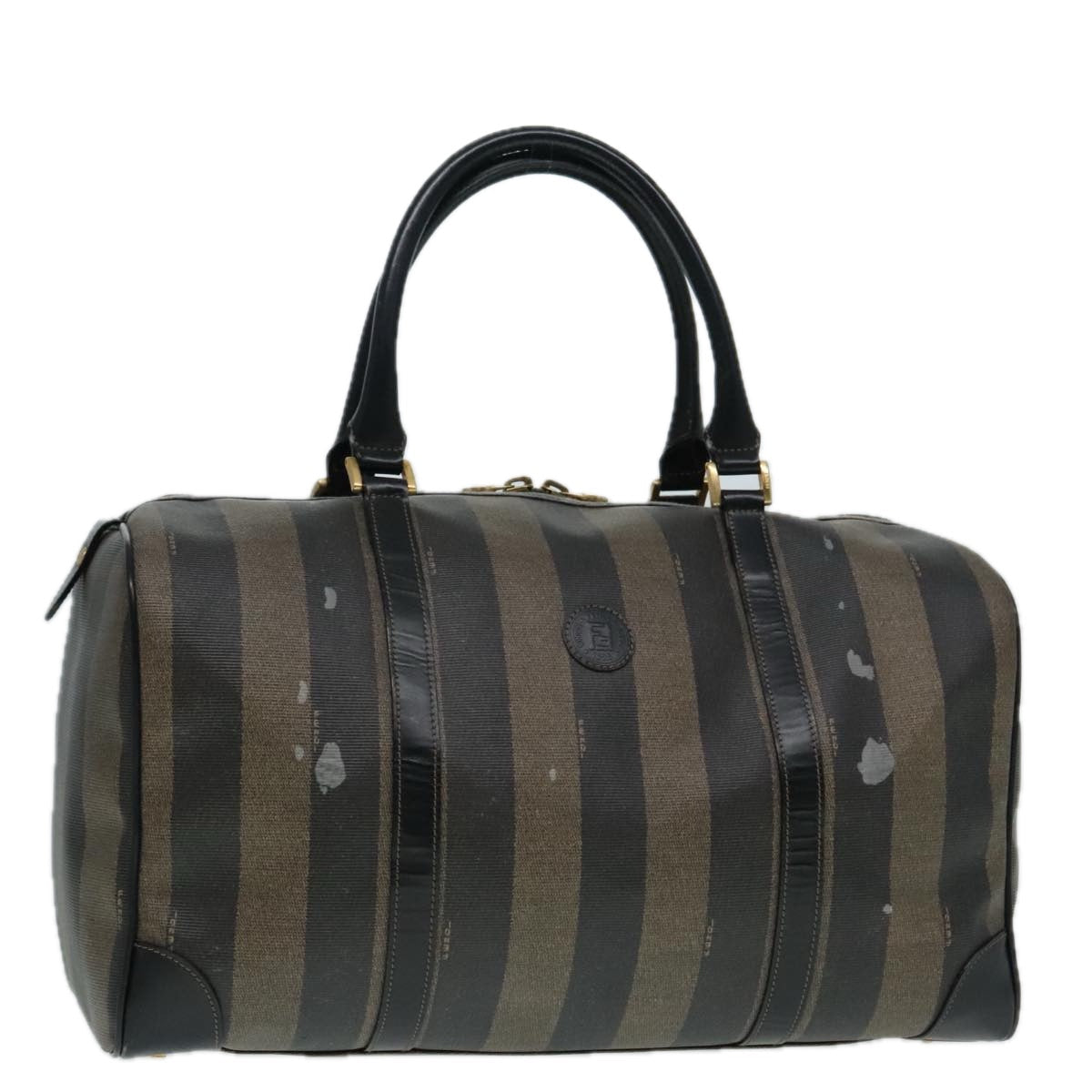 Luxury Fendi Pecan Canvas Boston Bag Brown Black gold90887