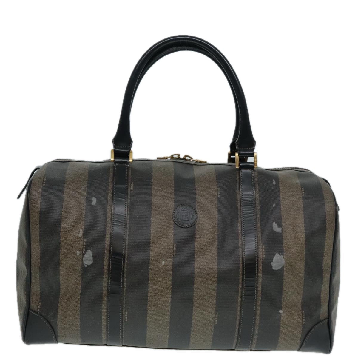 Luxury Fendi Pecan Canvas Boston Bag Brown Black gold90887