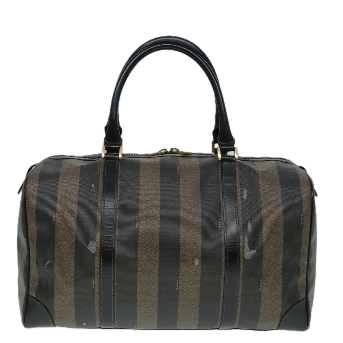 Luxury Fendi Pecan Canvas Boston Bag Brown Black gold90887
