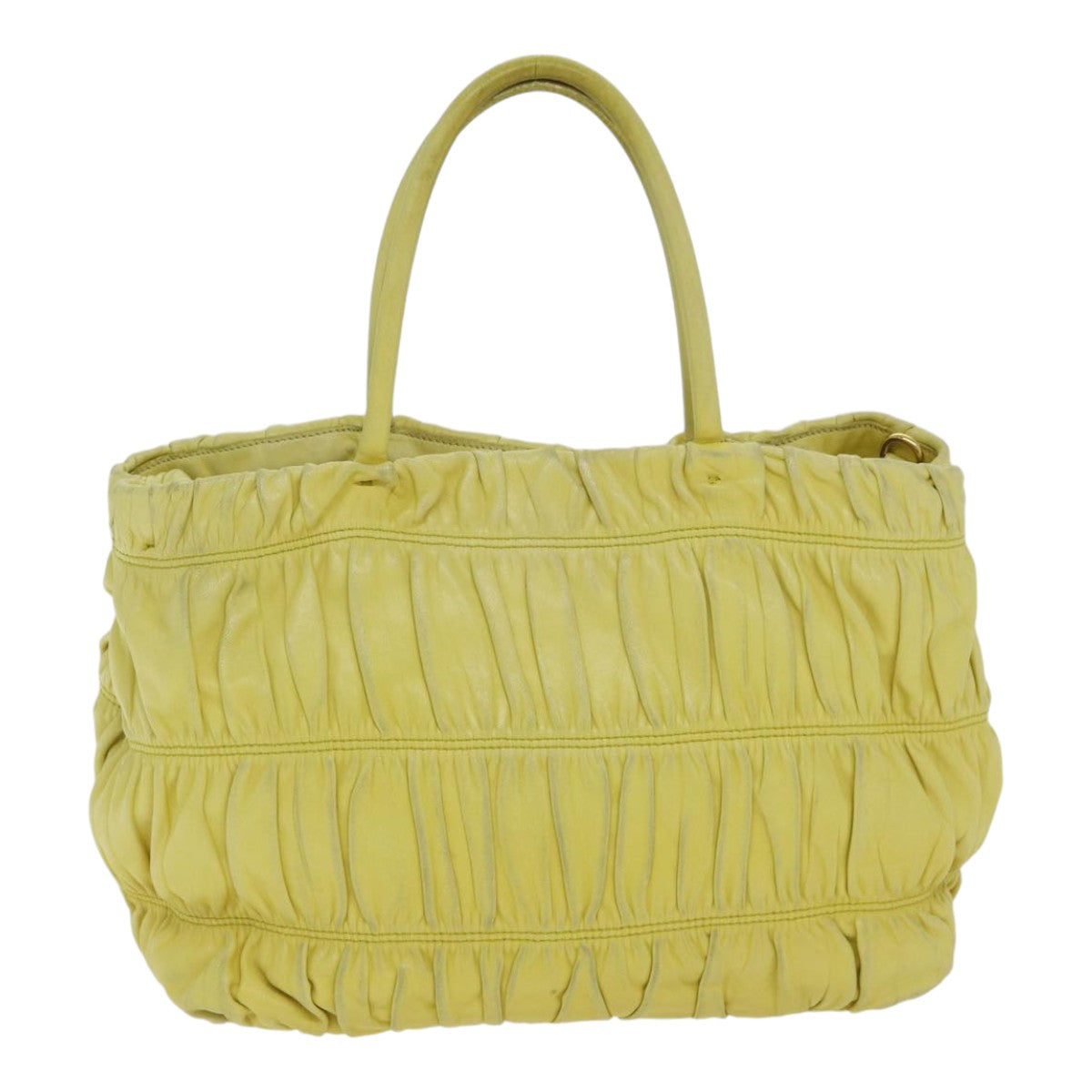 Luxury Prada Gathered Hand Bag Leather 2way Yellow  90890