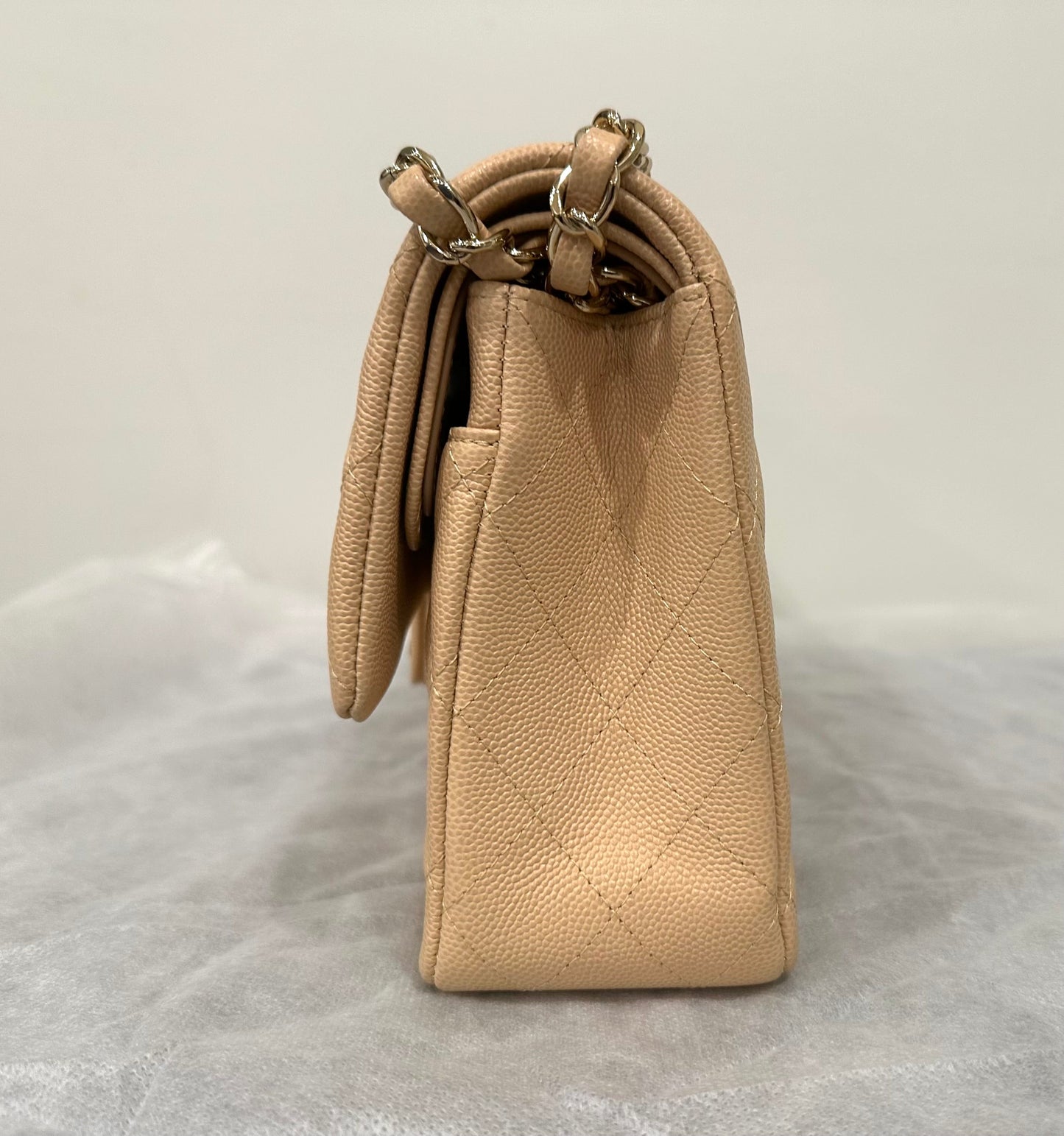 Chanel Medium Classic Handbag in Beige Caviar and Gold-Tone Metal