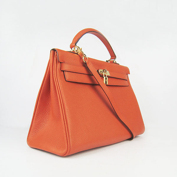 Luxury Hermes Kelly 35cm Togo Leather Handbag Orange/Golden