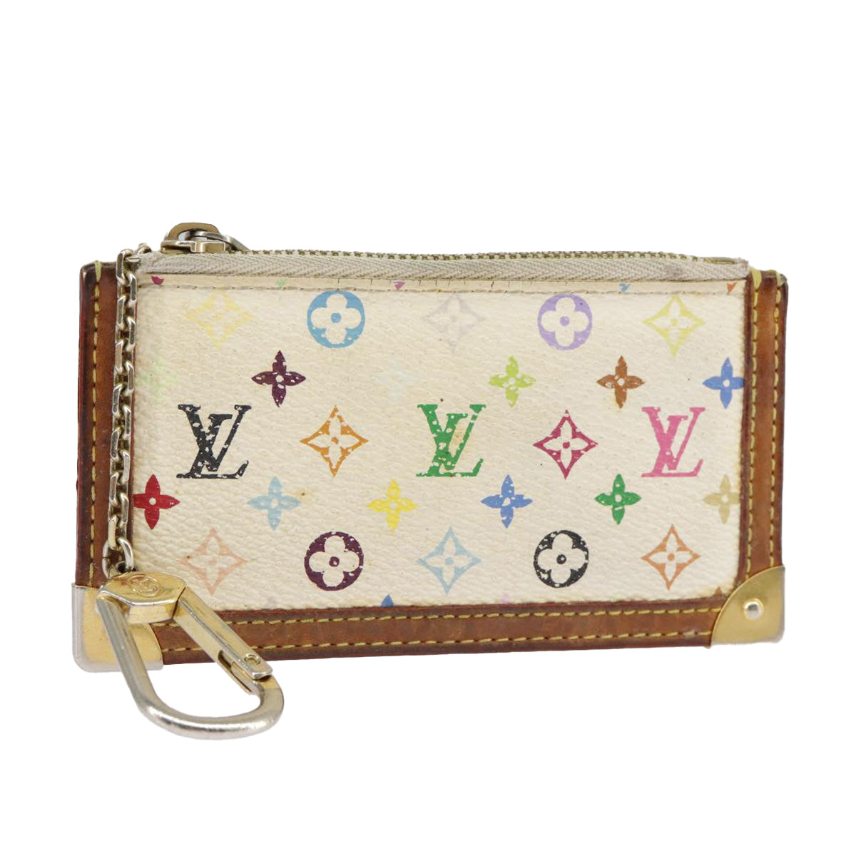 LOUIS VUITTON Multicolor Pochette Cles Coin Purse White M92655 LV 91043