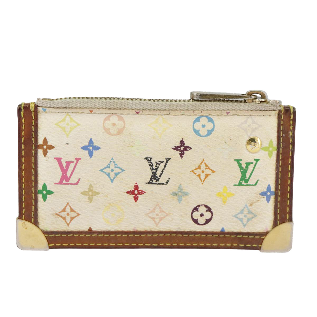 LOUIS VUITTON Multicolor Pochette Cles Coin Purse White M92655 LV 91043
