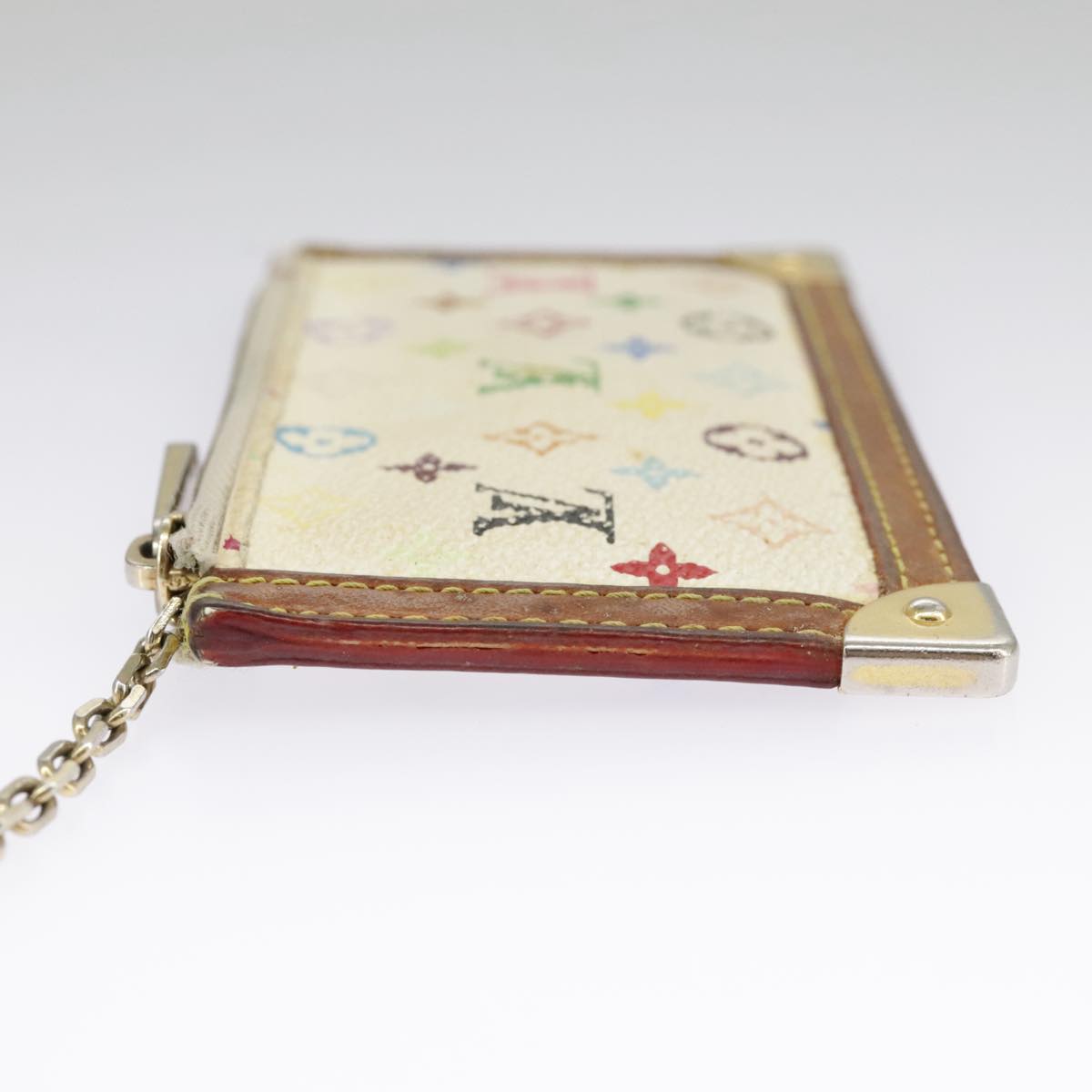 LOUIS VUITTON Multicolor Pochette Cles Coin Purse White M92655 LV 91043