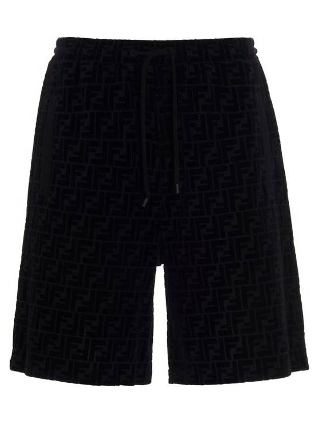 Luxury Fendi Flocked Cotton Shorts Black