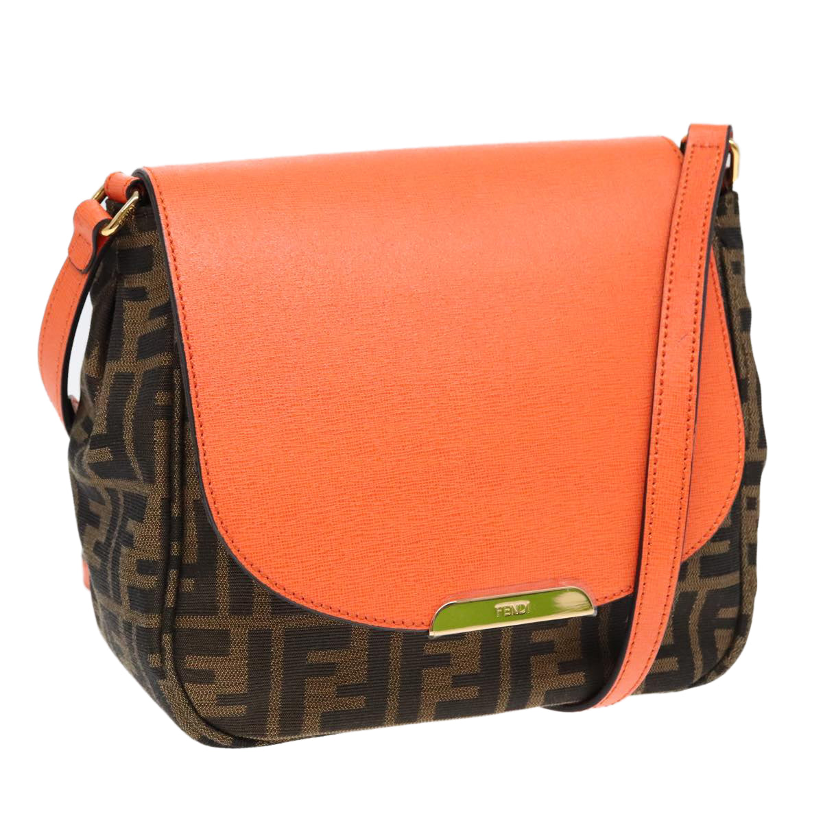 Luxury Fendi Zucca Canvas Shoulder Bag Brown Black Orange91226