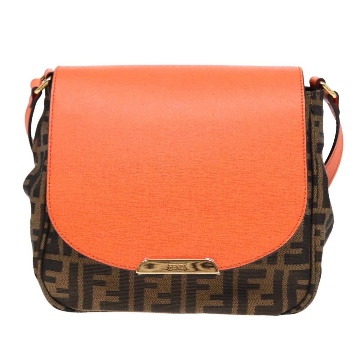 Luxury Fendi Zucca Canvas Shoulder Bag Brown Black Orange91226