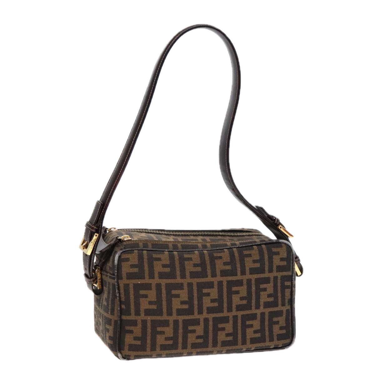 Luxury Fendi Zucca Canvas Shoulder Bag Brown Black gold91227