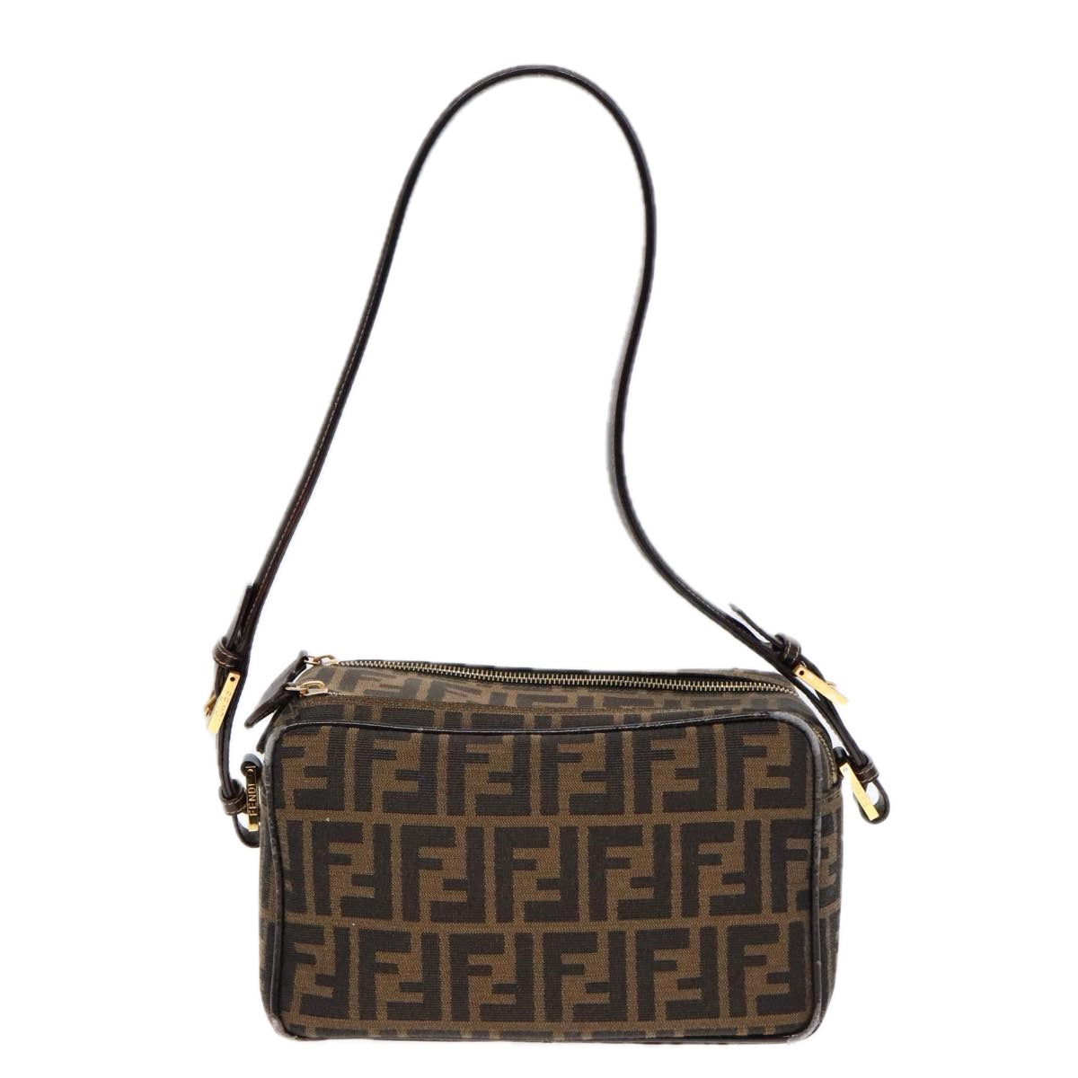 Luxury Fendi Zucca Canvas Shoulder Bag Brown Black gold91227