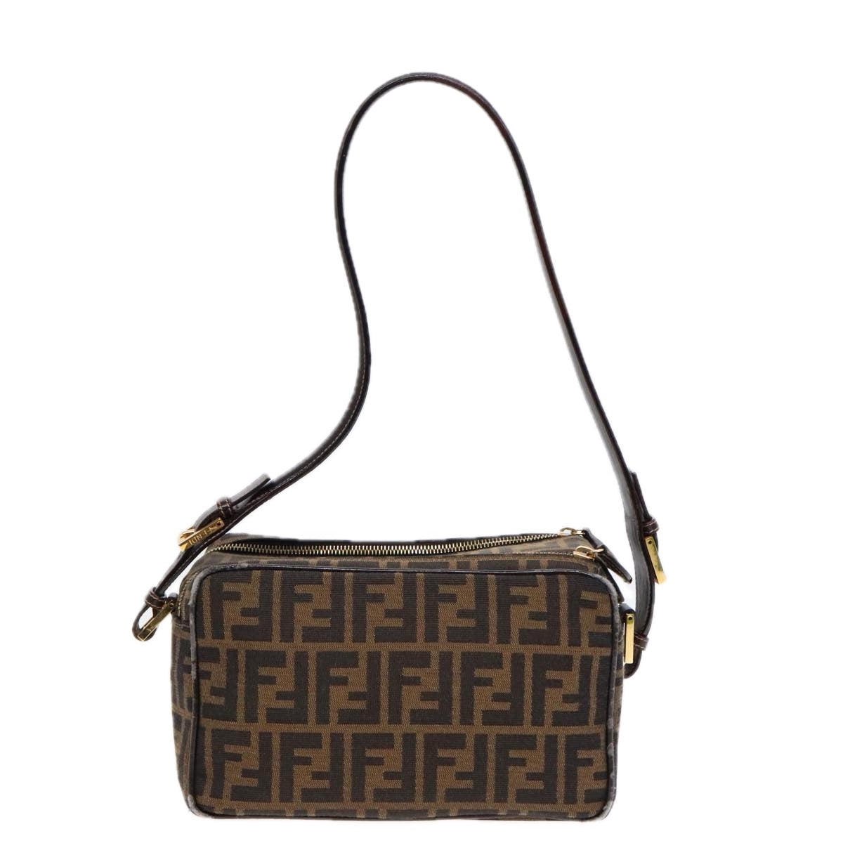 Luxury Fendi Zucca Canvas Shoulder Bag Brown Black gold91227