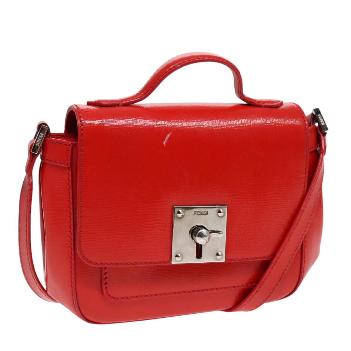 Luxury Fendi Shoulder Bag Leather 2way Red Silver91228