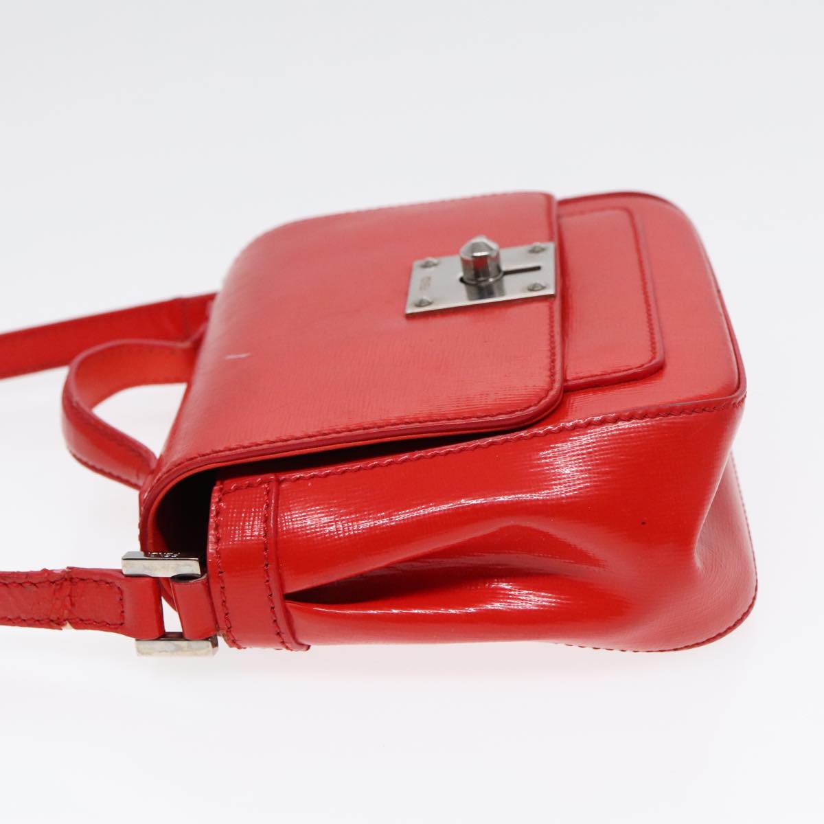 Luxury Fendi Shoulder Bag Leather 2way Red Silver91228