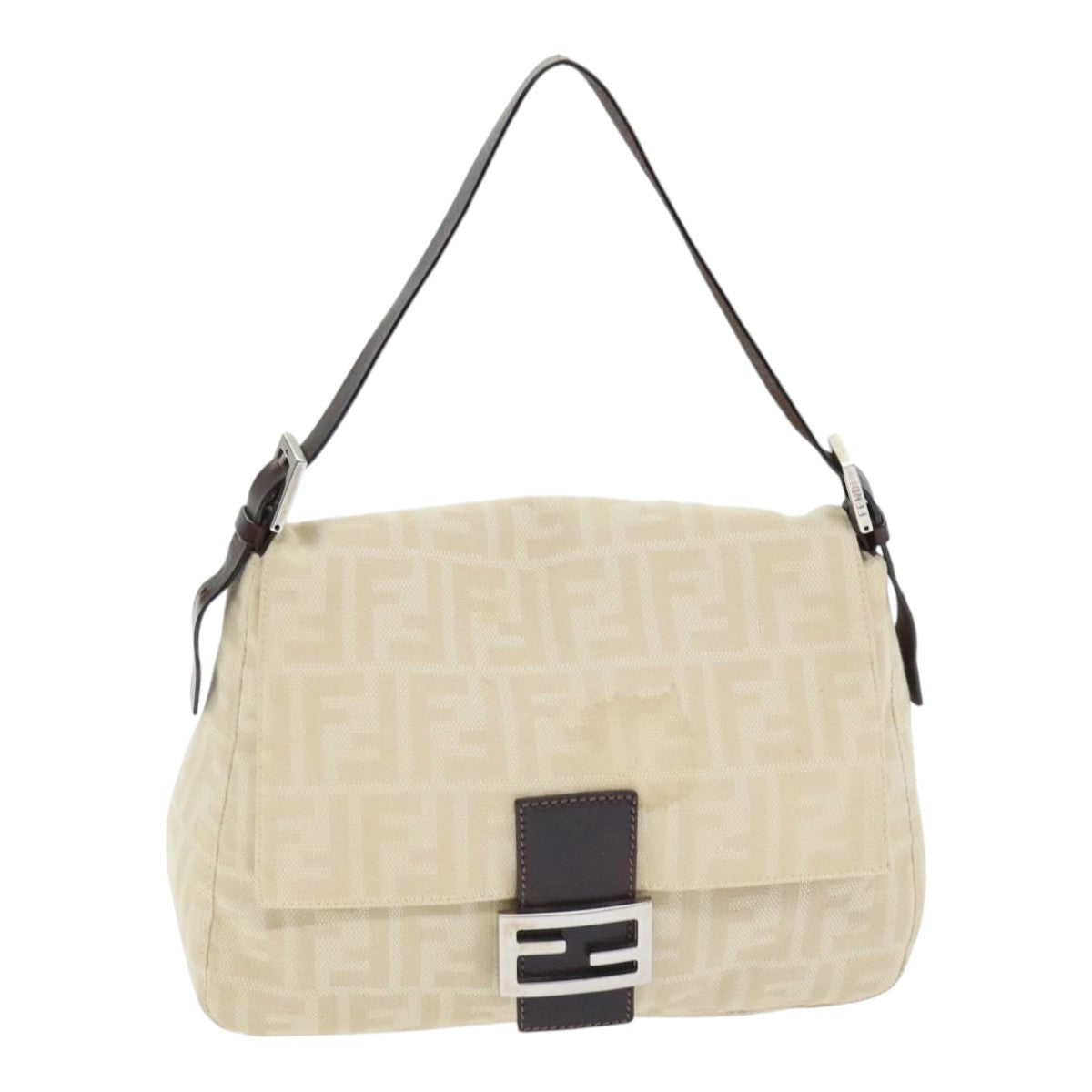 Luxury Fendi Zucca Canvas Mamma Baguette Shoulder Bag Beige Silver91229