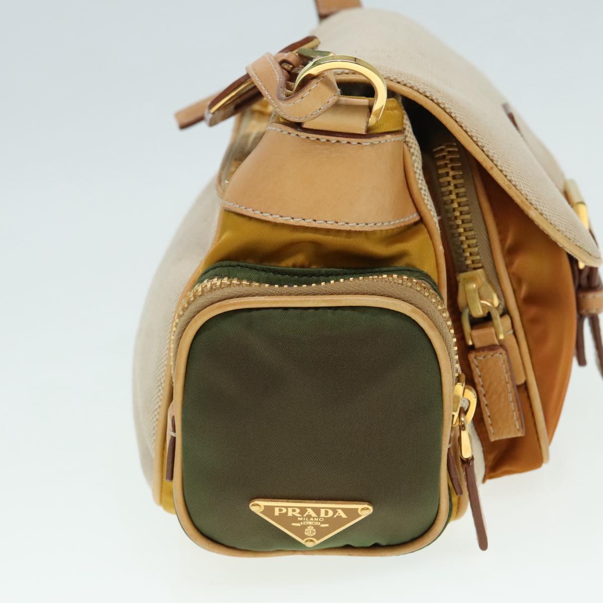 Luxury Prada Shoulder Bag Canvas Beige Gold  91235