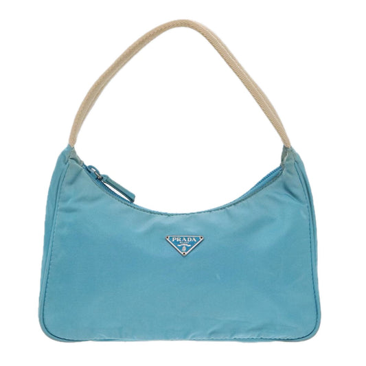 Luxury Prada Hand Bag Nylon Light Blue Beige Silver  91237