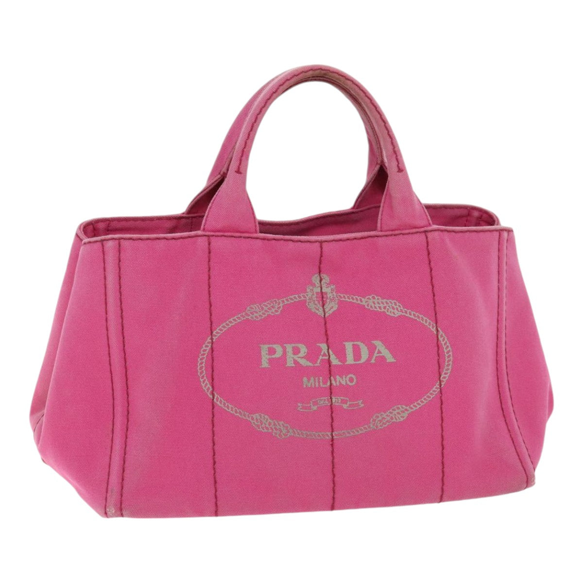 Luxury Prada Canapa MM Hand Bag Canvas Pink Gold  91241