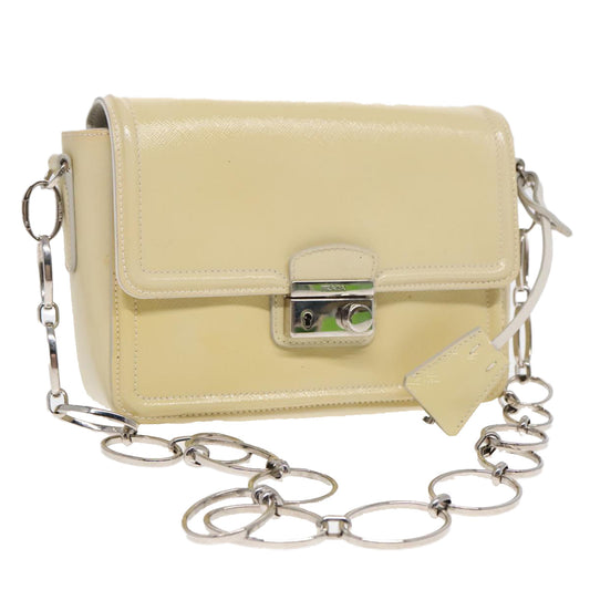 Luxury Prada Chain Shoulder Bag Enamel Yellow Silver  91250