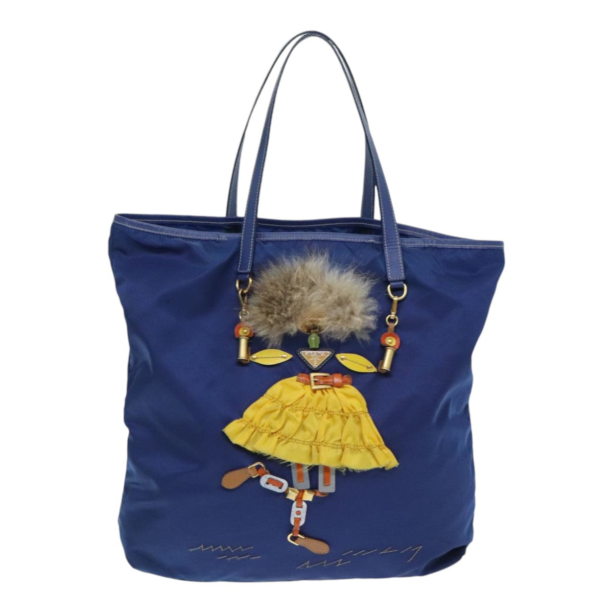 Luxury Prada Tote Bag Nylon Leather Blue Gold  91252